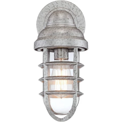 John Timberland Marlowe Industrial Outdoor Wall Lights Set Of 2 Galvanized Steel Cage Frame 13 1/4" Clear Glass For Post Exterior Barn Deck House Yard 4 John Timberland Marlowe Industrial Outdoor Wall Lights Set Of 2 Galvanized Steel Cage Frame 13 1/4" Clear Glass For Post Exterior Barn Deck House Yard - Image 2