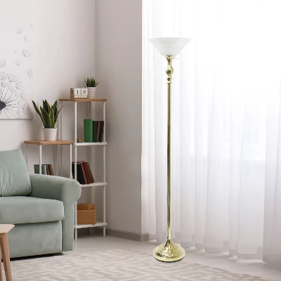 1-Light Torchiere Floor Lamp With Marbleized Glass Shade Gold - Lalia Home 5 1-Light Torchiere Floor Lamp With Marbleized Glass Shade Gold - Lalia Home - Image 3