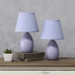 9.45" 2pk Petite Ceramic Oblong Bedside Table Desk Lamps With Matching Tapered Drum Shade Purple - Creekwood Home -Adesso Shop GUEST 9a6ea7d9 0131 47bc bf81 77684c1e7fe9