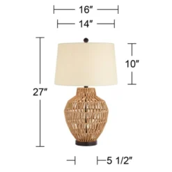 360 Lighting San Marcos Modern Coastal Table Lamp 27" Tall Natural Wicker Oatmeal Drum Shade For Bedroom Living Room Bedside Nightstand Office Kids -Adesso Shop GUEST 9dee9364 0642 4811 8070 04cf228af8ed
