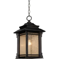 Franklin Iron Works Hickory Point Rustic Outdoor Hanging Light Walnut Bronze 19 1/4" Frosted Cream Glass Damp Rated For Post Exterior Barn Deck House -Adesso Shop GUEST 9ed91357 75c7 4fb4 a5ec 13d3f5dae2c3