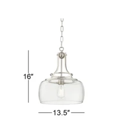 Franklin Iron Works Charleston Brushed Nickel Pendant 13 1/2" Wide Modern LED Clear Glass Shade For Dining Room House Foyer Kitchen Island Entryway -Adesso Shop GUEST 9f22ee3a cb6f 421b bd12 219a18aeb2f6