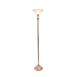 1 Light Torchiere Floor Lamp With Marbleized Glass Shade Rose Gold - Elegant Designs