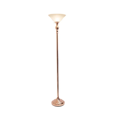 1 Light Torchiere Floor Lamp With Marbleized Glass Shade Rose Gold - Elegant Designs 3 1 Light Torchiere Floor Lamp With Marbleized Glass Shade Rose Gold - Elegant Designs