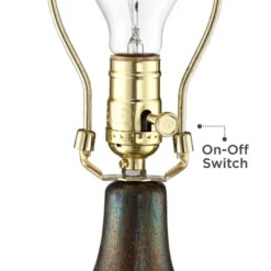 360 Lighting Emma Modern Mid Century Accent Table Lamp 21" High Wood Brown Ceramic Oatmeal Drum Shade For Bedroom Living Room Bedside Nightstand Home -Adesso Shop GUEST a1230d35 dfeb 4b34 8a51 2316768f8399