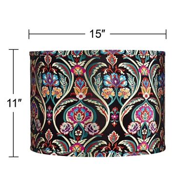 Possini Euro Design Antique Brass Plug-In Swag Chandelier 15" Wide Modern Multi-Color Embroidery Drum Shade For Dining Room House 5 Possini Euro Design Antique Brass Plug-In Swag Chandelier 15" Wide Modern Multi-Color Embroidery Drum Shade For Dining Room House - Image 3
