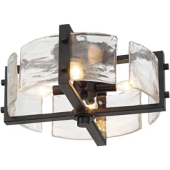 Possini Euro Design Adri Modern Ceiling Light Flush Mount Fixture Black 16 1/2" Wide Black 4-Light Textured Glass For Bedroom Kitchen Living Room Home -Adesso Shop GUEST a29e2728 a2a8 47bd a8a0 8adc1aad4007