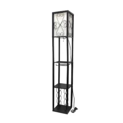 Etagere Organizer Storage Shelf Floor Lamp With Linen Shade Black - Simple Designs -Adesso Shop GUEST a3b55f92 bd9b 489f 8786 448eb071bf31