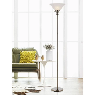 70" 3-way Metal Torchiere Floor Lamp With Glass Shade Brushed Steel - Cal Lighting 3 70" 3-way Metal Torchiere Floor Lamp With Glass Shade Brushed Steel - Cal Lighting