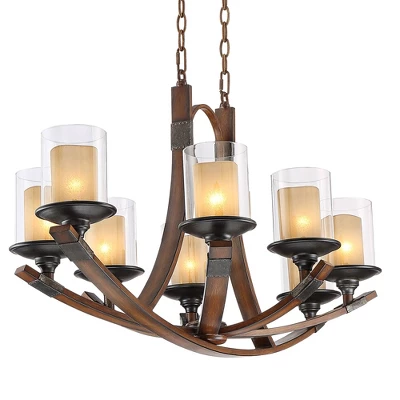 Franklin Iron Works Tafford Mahogany Wood Linear Pendant Chandelier 43 1/4" Wide Rustic Farmhouse Clear Glass 8-Light Fixture For Dining Room Kitchen 7 Franklin Iron Works Tafford Mahogany Wood Linear Pendant Chandelier 43 1/4" Wide Rustic Farmhouse Clear Glass 8-Light Fixture For Dining Room Kitchen - Image 5