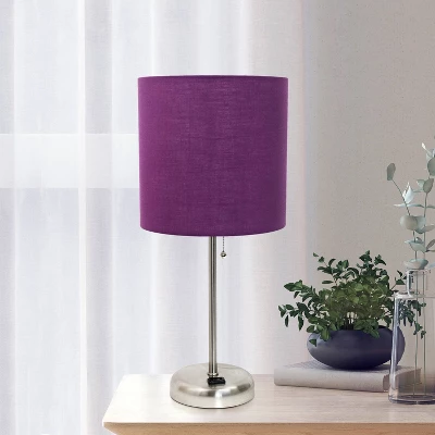 19.5" Bedside Power Outlet Base Metal Table Desk Lamp Brushed Steel With Fabric Shade Purple - Creekwood Home 9 19.5" Bedside Power Outlet Base Metal Table Desk Lamp Brushed Steel With Fabric Shade Purple - Creekwood Home - Image 7