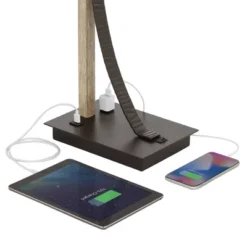 Franklin Iron Works Gentry Industrial Desk Lamp 22" High Oil Rubbed Bronze Faux Wood Cage With USB And AC Power Outlet In Base Oatmeal Shade For Desk -Adesso Shop GUEST a79543b3 1e94 4c04 8eaa eb89c45bf88e