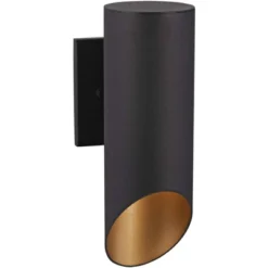 Minka Lavery Modern Outdoor Wall Light Fixture Black 12 1/2" Gold Shade Interior For Post Exterior Deck House Porch Yard Patio