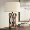 Franklin Iron Works Gaines Rustic Farmhouse Table Lamp 28 1/2" Tall Bronze Wood With LED Nightlight Off White Burlap Drum Shade For Bedroom House Home -Adesso Shop GUEST a8e231ba 4016 469e bb5b 48d252ede0e1