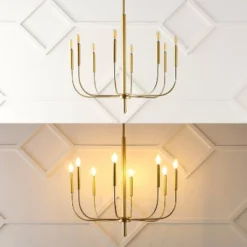 27.25" 8-Light Amoros Modern Mid-Century Iron LED Chandelier Gold Painting - JONATHAN Y -Adesso Shop GUEST a9678bd4 6f28 42f1 8a8c c35d30bb8ee6