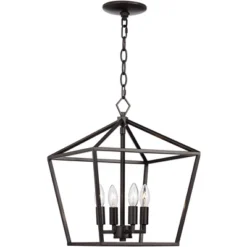 Franklin Iron Works Queluz Bronze Pendant Chandelier 13" Wide Industrial Rustic Geometric Cage 4-Light Fixture For Dining Room House Kitchen Island -Adesso Shop GUEST a96ac122 ccaf 4c3e 9443 7c617b5db8fc