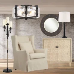 Possini Euro Design Adri Modern Ceiling Light Flush Mount Fixture Black 16 1/2" Wide Black 4-Light Textured Glass For Bedroom Kitchen Living Room Home -Adesso Shop GUEST aa12d34d 4a27 4c8d 9dc7 7361cc026951