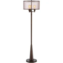 Franklin Iron Works Durango Rustic Farmhouse Floor Lamp 62" Tall Oiled Bronze Metal 3 Light LED Brown Sheer Drum Shade For Living Room Bedroom Office -Adesso Shop GUEST ac62492e 385c 4185 9ec9 0b95f5af7e05
