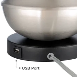 360 Lighting Simon Modern Accent Table Lamps Set Of 2 21" High Silver With USB Charging Port White Glass Dome Shade For Bedroom Living Room House Desk -Adesso Shop GUEST ac880428 e392 4a76 93c3 8f3613f1f037