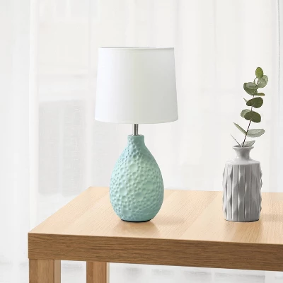 14.17" Traditional Ceramic Texture Thumbprint Tear Drop Table Desk Lamp With Tapered White Shade Blue - Creekwood Home 7 14.17" Traditional Ceramic Texture Thumbprint Tear Drop Table Desk Lamp With Tapered White Shade Blue - Creekwood Home - Image 5