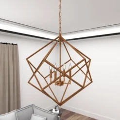 Modern Metal Chandelier With Link Style Chain Gold - Olivia & May -Adesso Shop GUEST adfca891 abae 4c6d 8029 185e29014b09