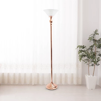 1 Light Torchiere Floor Lamp With Marbleized Glass Shade Rose Gold - Elegant Designs 6 1 Light Torchiere Floor Lamp With Marbleized Glass Shade Rose Gold - Elegant Designs - Image 4