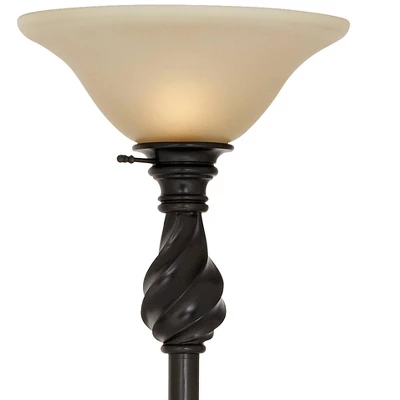 Regency Hill Traditional Torchiere Floor Lamp 70" Tall Hand Applied Black Bronze Swirl Font Amber Glass Shade For Living Room Uplight 4 Regency Hill Traditional Torchiere Floor Lamp 70" Tall Hand Applied Black Bronze Swirl Font Amber Glass Shade For Living Room Uplight - Image 2