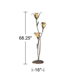 Franklin Iron Works Rustic Floor Lamp With USB Charging Port 3-Light 68 1/4" Tall Bronze Gold Lily-Shaped Amber Shade Living Room -Adesso Shop GUEST b360cfd4 985b 441b b033 081625c372d9