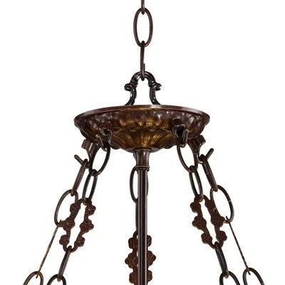 Robert Louis Tiffany Bronze Pendant Chandelier 22" Wide Rustic Floral Garden Stained Glass 3-Light Fixture For Dining Room House Foyer Kitchen Island 6 Robert Louis Tiffany Bronze Pendant Chandelier 22" Wide Rustic Floral Garden Stained Glass 3-Light Fixture For Dining Room House Foyer Kitchen Island - Image 4