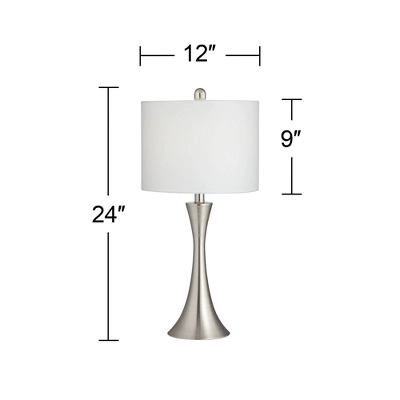 360 Lighting Gerson Modern Table Lamps 24" High Set Of 2 Brushed Nickel With Dimmers LED White Drum Shade For Bedroom Living Room Bedside Nightstand 7 360 Lighting Gerson Modern Table Lamps 24" High Set Of 2 Brushed Nickel With Dimmers LED White Drum Shade For Bedroom Living Room Bedside Nightstand - Image 5