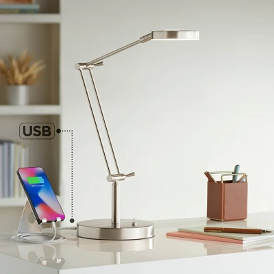 360 Lighting Xenos Modern Desk Lamp 20" High Satin Nickel With USB Charging Port LED Adjustable Arm White Head For Bedroom Living Room Bedside Reading 3 360 Lighting Xenos Modern Desk Lamp 20" High Satin Nickel With USB Charging Port LED Adjustable Arm White Head For Bedroom Living Room Bedside Reading