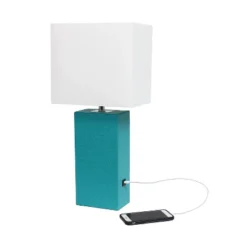 Leather Table Lamp And Fabric Shade Teal - Elegant Designs -Adesso Shop GUEST b746c5a8 0b34 464a 9a27 ae03e2803769