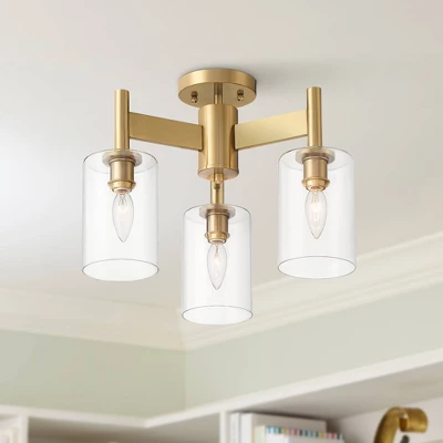 Possini Euro Design Lantico Modern Ceiling Light Semi Flush Mount Fixture 17" Wide Gold 3-Light Clear Glass For Bedroom Kitchen Living Room Hallway 3 Possini Euro Design Lantico Modern Ceiling Light Semi Flush Mount Fixture 17" Wide Gold 3-Light Clear Glass For Bedroom Kitchen Living Room Hallway