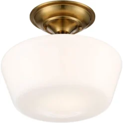 Regency Hill Rustic Farmhouse Ceiling Light Semi Flush Mount Fixture 12" Wide Soft Gold Opal White Glass For Bedroom Kitchen Living Room Hallway House -Adesso Shop GUEST b901fdb9 1e47 49b5 8d79 ddd2a61519cc