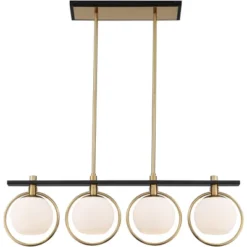 Possini Euro Design Carlyn Brass Black Linear Island Pendant Chandelier 33" Wide Modern White Glass Shade 4-Light LED Fixture For Dining Room Kitchen -Adesso Shop GUEST b945b8da d215 4559 ba9a 8e2819c91766
