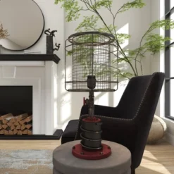 10" X 21" Industrial Accent Lamp With Iron Wire Cage Shade Red/Black - Olivia & May -Adesso Shop GUEST b9c3ab70 78be 467d 9e36 384650e7329a