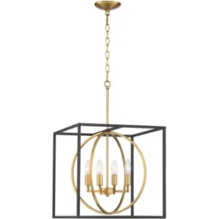 Possini Euro Design Black Warm Brass Cage Foyer Pendant Chandelier 16 1/2" Wide 4-Light Mid Century Modern For Dining Room House -Adesso Shop GUEST ba83c680 33c3 4839 bfdc c9767d78562d