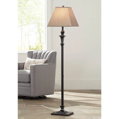 Regency Hill Traditional Floor Lamp 59" Tall Italian Bronze Taupe Faux Silk Square Hardback Shade For Living Room Reading Bedroom Office 3 Regency Hill Traditional Floor Lamp 59" Tall Italian Bronze Taupe Faux Silk Square Hardback Shade For Living Room Reading Bedroom Office