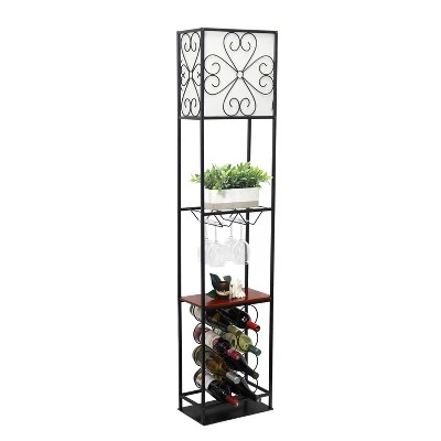 Etagere Organizer Wood Accented Storage Shelf And Wine Rack With Linen Shade Floor Lamp Black - Elegant Designs 6 Etagere Organizer Wood Accented Storage Shelf And Wine Rack With Linen Shade Floor Lamp Black - Elegant Designs - Image 4