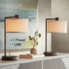 360 Lighting Colby Bronze Finish Desk Lamps Set Of 2 With Outlets And USB Ports
