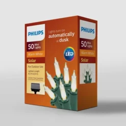 Philips 50ct Smooth LED Solar Mini String Lights Warm White With Green Wire