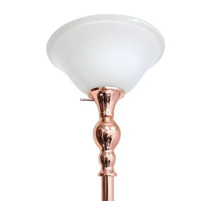 1 Light Torchiere Floor Lamp With Marbleized Glass Shade Rose Gold - Elegant Designs 5 1 Light Torchiere Floor Lamp With Marbleized Glass Shade Rose Gold - Elegant Designs - Image 3