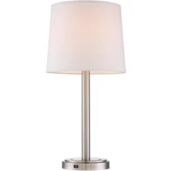 360 Lighting Camile Modern Table Lamps 25" High Set Of 2 Brushed Nickel With USB Charging Port Off White Drum Shade For Living Room Office House Desk -Adesso Shop GUEST bd74f808 5cfe 4a39 bf36 e718ea55ce6b