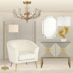 360 Lighting Modern Downbridge Floor Lamp 61 1/2" Tall Warm Gold Metal Off-White Linen Drum Shade For Living Room Reading Bedroom -Adesso Shop GUEST bdb621a2 4421 4264 89f4 bd59390d7e6e