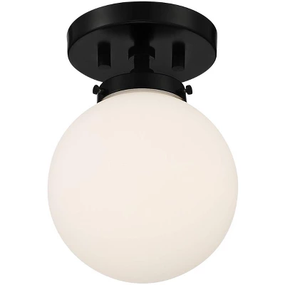 Possini Euro Design Jilly Modern Ceiling Light Semi Flush Mount Fixture 6 3/4" Wide Black White Glass Globe Shade For Bedroom Kitchen Living Room Home 6 Possini Euro Design Jilly Modern Ceiling Light Semi Flush Mount Fixture 6 3/4" Wide Black White Glass Globe Shade For Bedroom Kitchen Living Room Home - Image 4