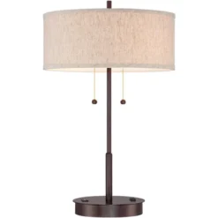 360 Lighting Modern Accent Table Lamp With USB And AC Power Outlet 23 1/2" High Bronze Fabric Drum Shade For Bedroom Living Room House Desk Bedside -Adesso Shop GUEST c1e2ee85 24e7 4a2c 84a4 de1275ca7557