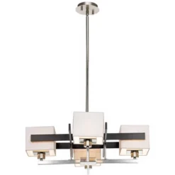 Possini Euro Design Brushed Nickel Pendant Chandelier 28" Wide Modern Dark Mocha Wood Finish Off White Fabric 4-Light Fixture Dining Room -Adesso Shop GUEST c24ab880 7c7c 4376 a21b ccc68de582f2