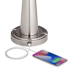 360 Lighting Karla Modern Table Lamps 25" High Set Of 2 Brushed Steel Column With USB Charging Port White Fabric Shade For Bedroom Living Room Desk -Adesso Shop GUEST c260550a 1212 48ce 8e3a 12942738bf95