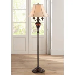 Barnes And Ivy Traditional Floor Lamp 4-Light 63" Tall Lush Bronze Tortoise Glass Font Bell Shade For Living Room Reading Bedroom Office