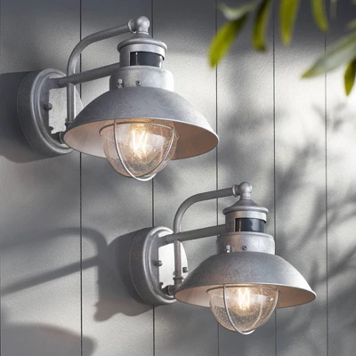 John Timberland Modern Industrial Outdoor Barn Lights Set Of 2 Metal Dusk To Dawn Motion Sensor Gooseneck 9" Clear Glass Exterior 3 John Timberland Modern Industrial Outdoor Barn Lights Set Of 2 Metal Dusk To Dawn Motion Sensor Gooseneck 9" Clear Glass Exterior